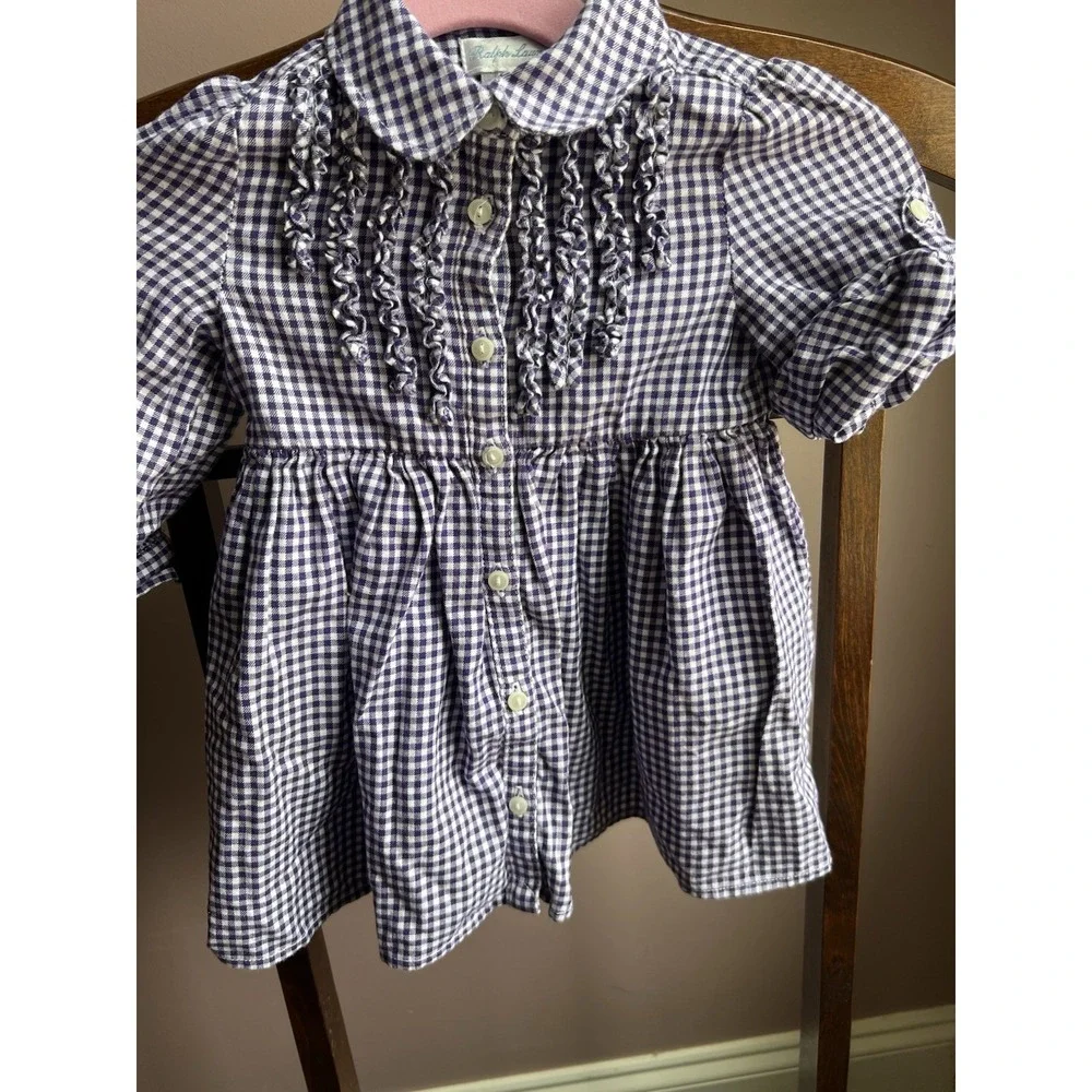 Ralph Lauren Baby Girls Purple Gingham Print Dress W/ Bloomers Size 9‎ Months
